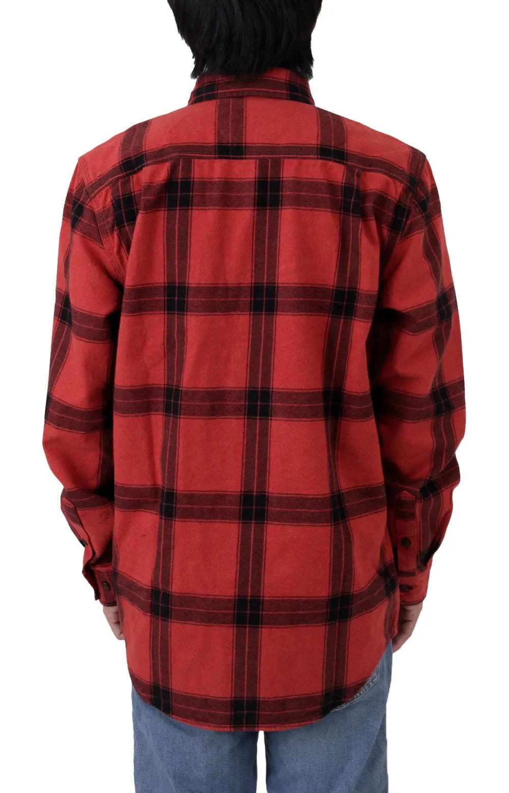 (105439) Loose Fit HW Flannel Long Sleeve Plaid Shirt - Chili Pepper