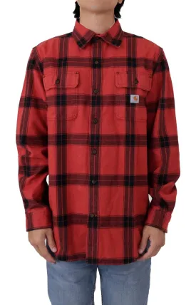 (105439) Loose Fit HW Flannel Long Sleeve Plaid Shirt - Chili Pepper