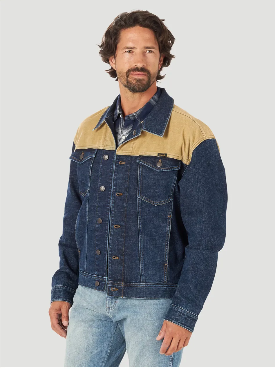 11231829 - Wrangler® Men's Contrast Corduroy Yoke Unlined Denim Jacket - Tiger Eye