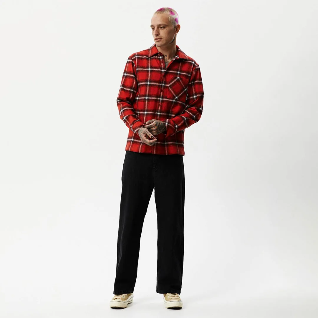 AFENDS Mens Nobody - Flannel Long Sleeve Shirt - Deep Red