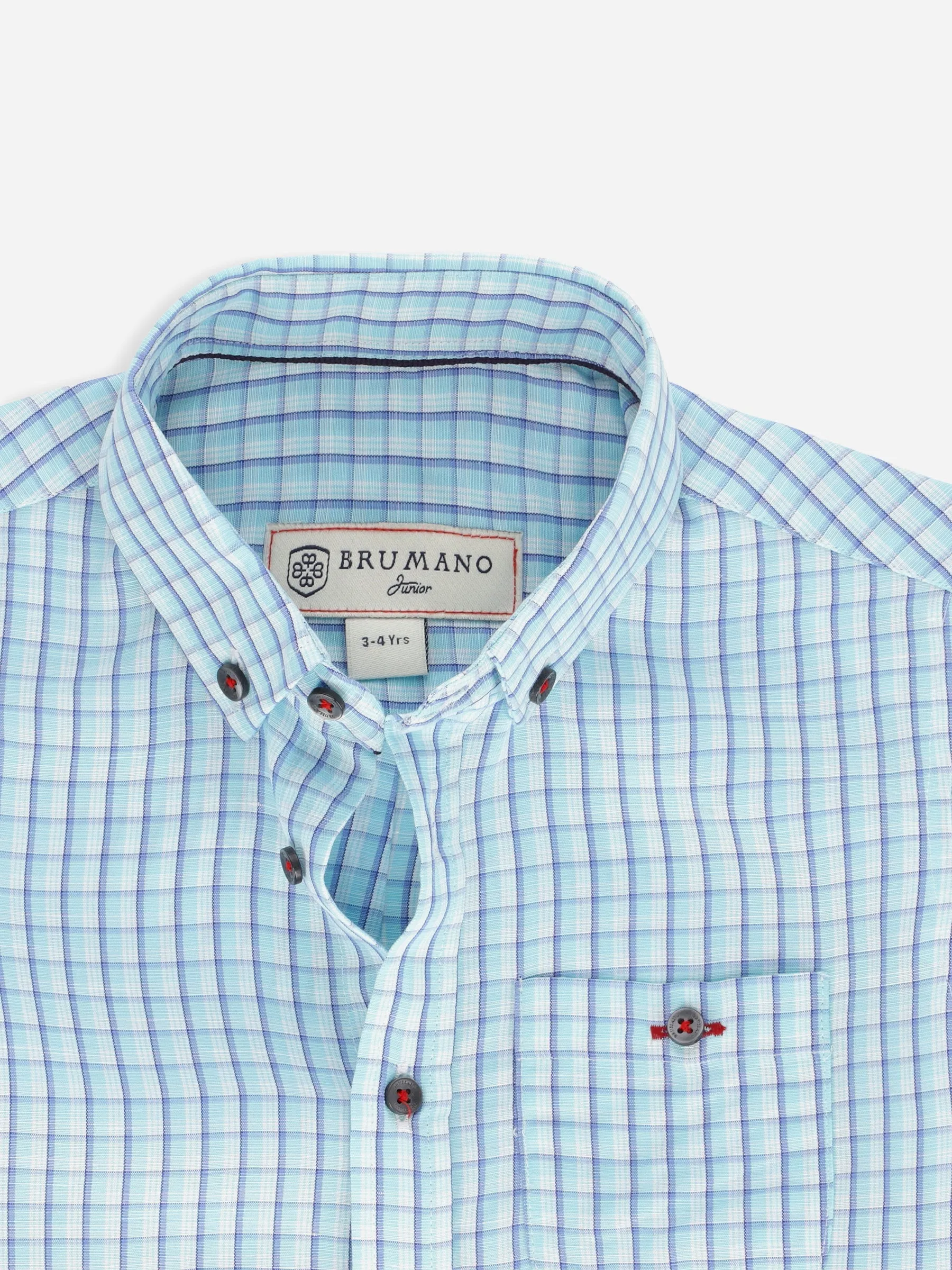 Aqua Blue Cotton/Linen Checkered Half Sleeve Casual Shirt