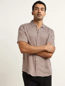 Ascot Tan Relaxed Fit Checkerboard Print Shirt