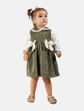 Baby Girl Marta Collection 2 Piece Spanish Velvet Dress Set with Shirt - Olive Green