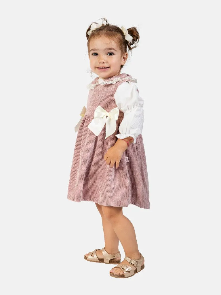 Baby Girl Marta Collection 2 Piece Spanish Velvet Dress Set with Shirt - Rose Pink