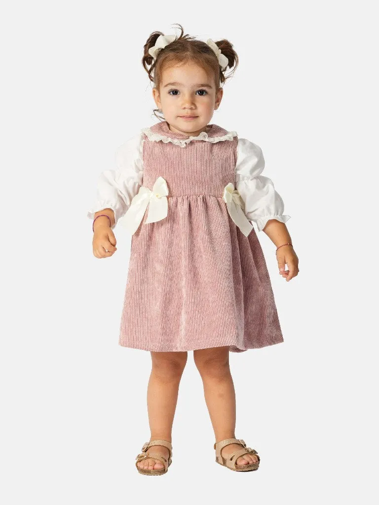 Baby Girl Marta Collection 2 Piece Spanish Velvet Dress Set with Shirt - Rose Pink