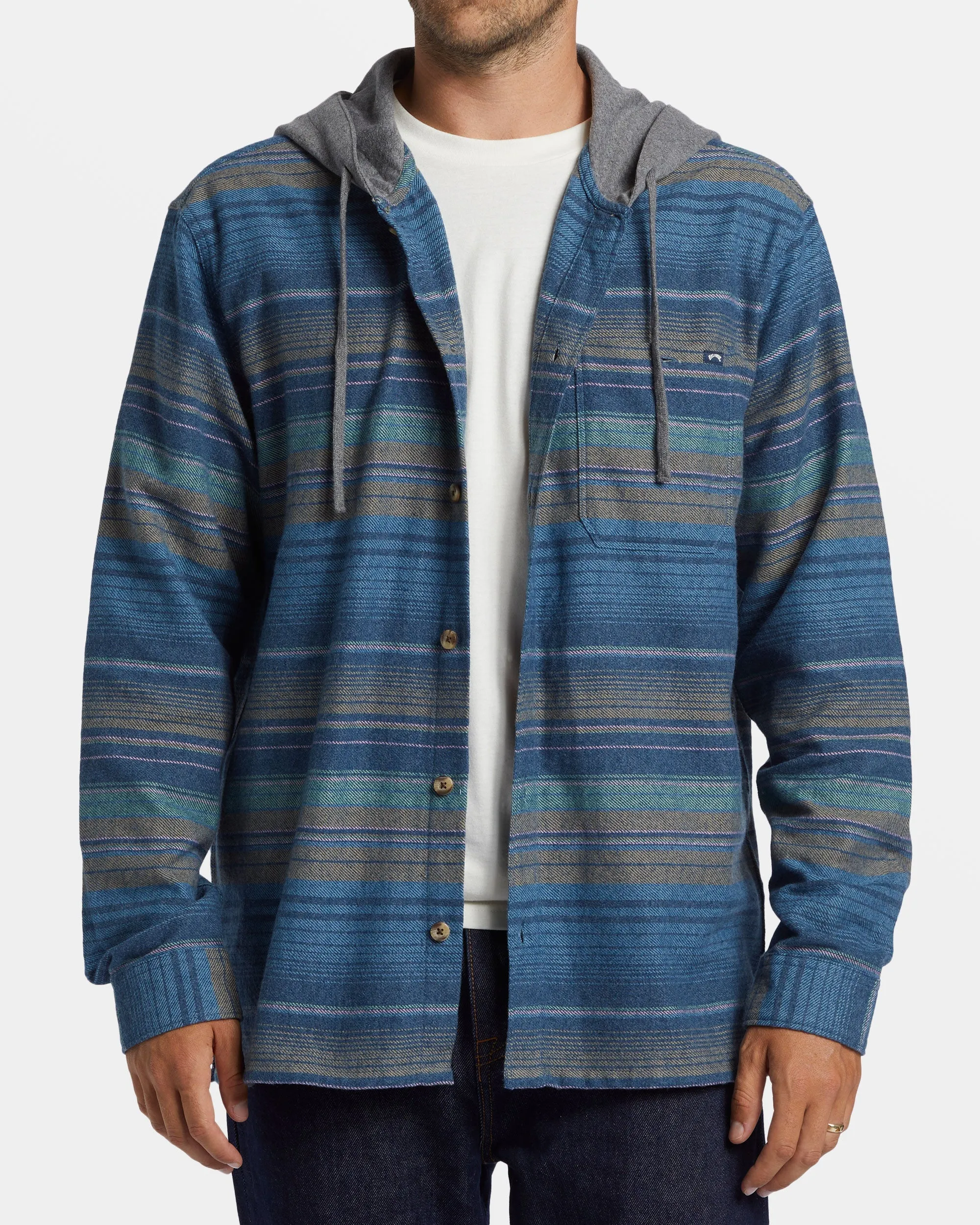 Baja Hooded Flannel Shirt - Dusty Navy