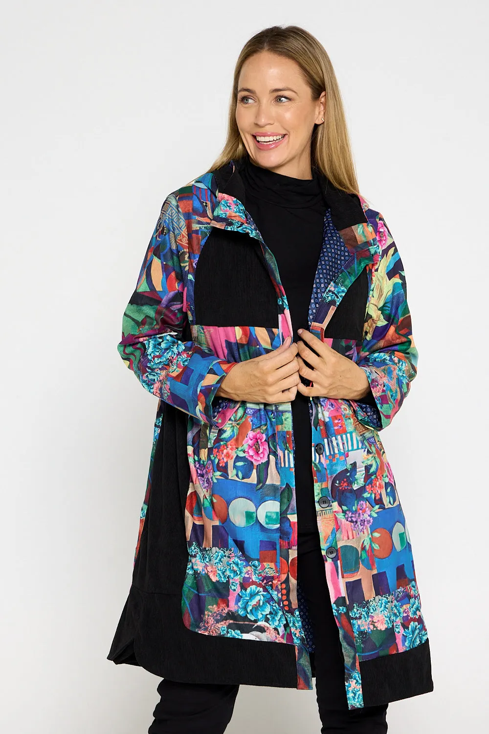 Bicheno Corduroy Coat - Floral Collage