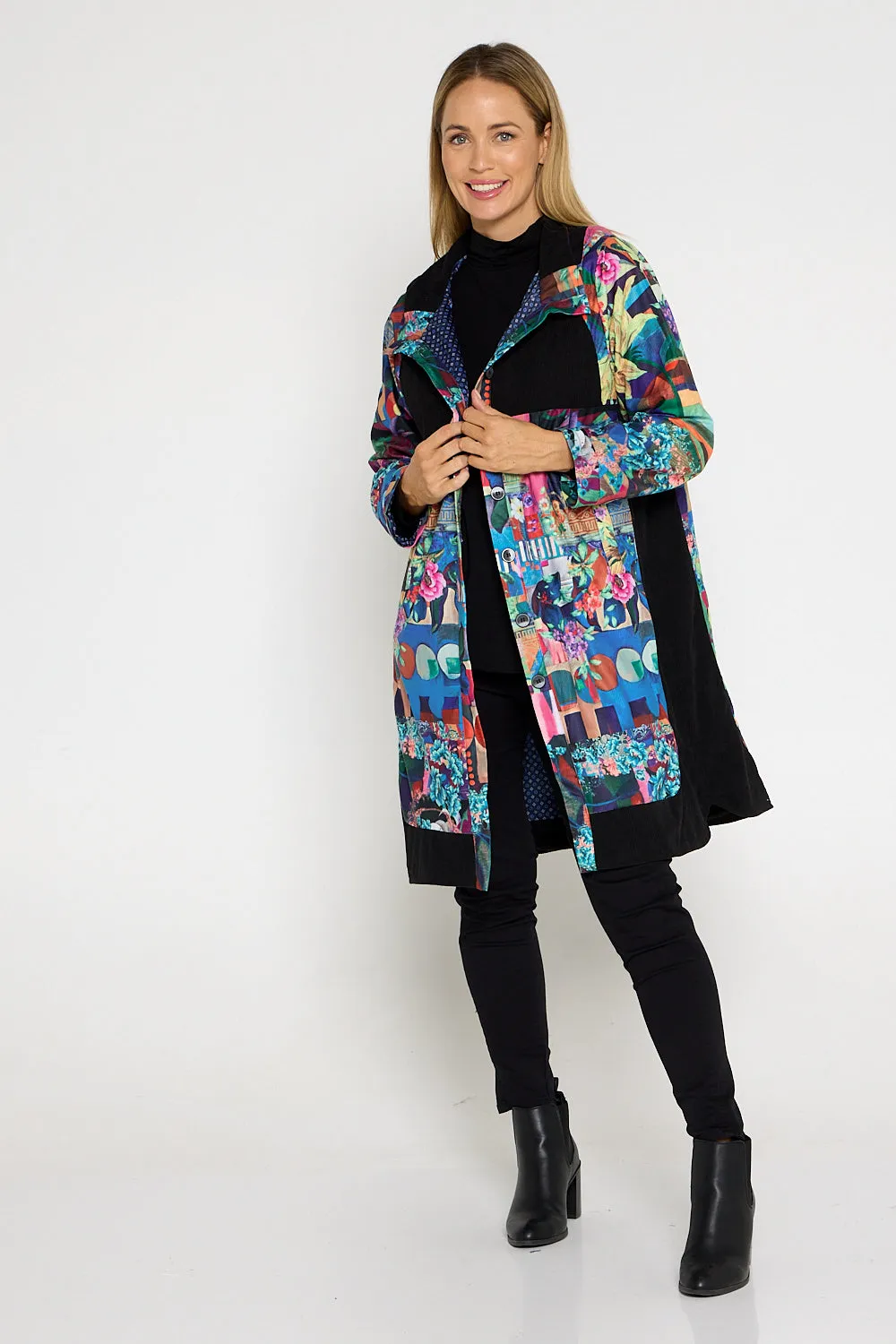 Bicheno Corduroy Coat - Floral Collage