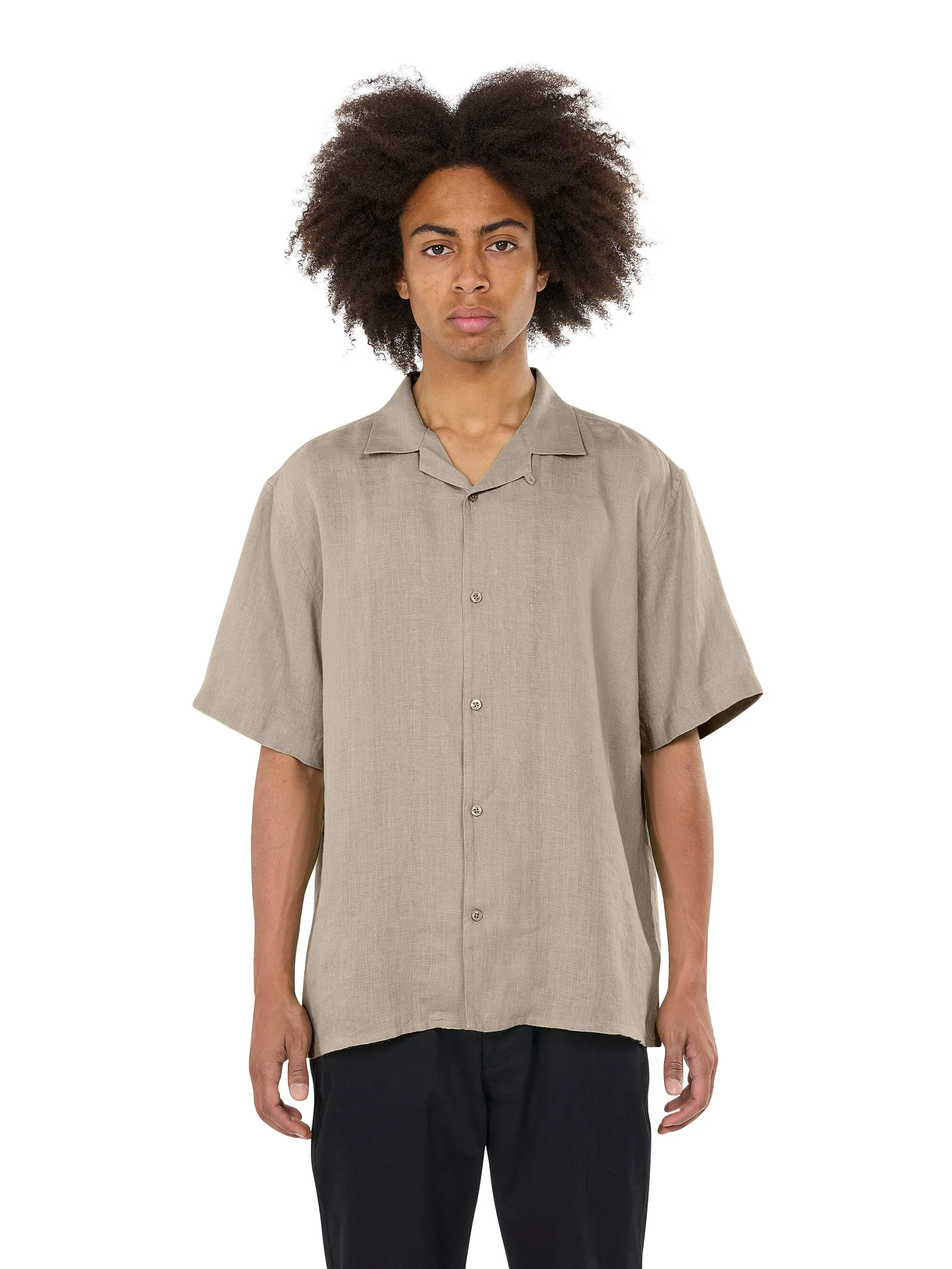 Box fit short sleeved linen shirt - Light feather gray