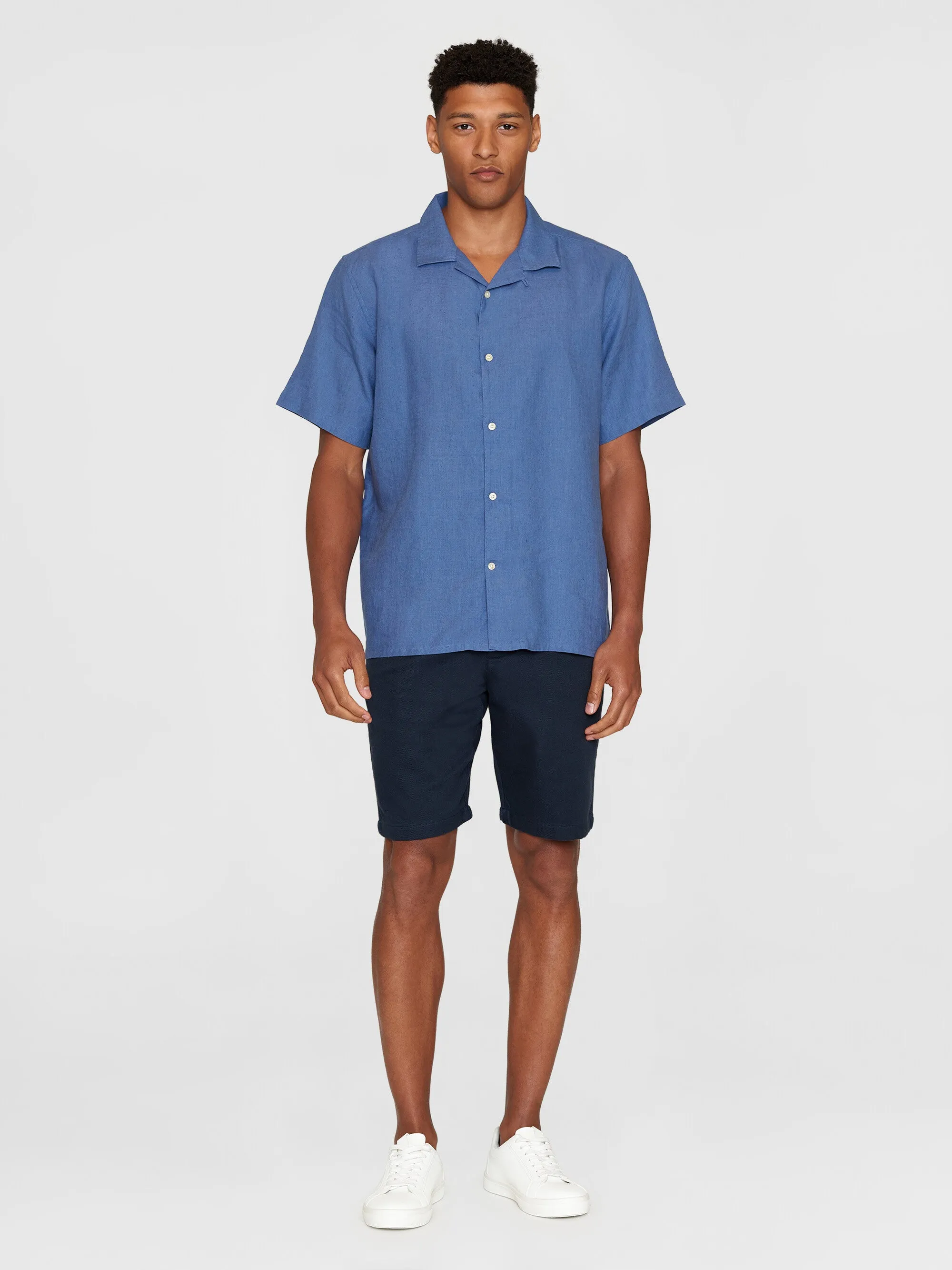 Box fit short sleeved linen shirt - Moonlight Blue