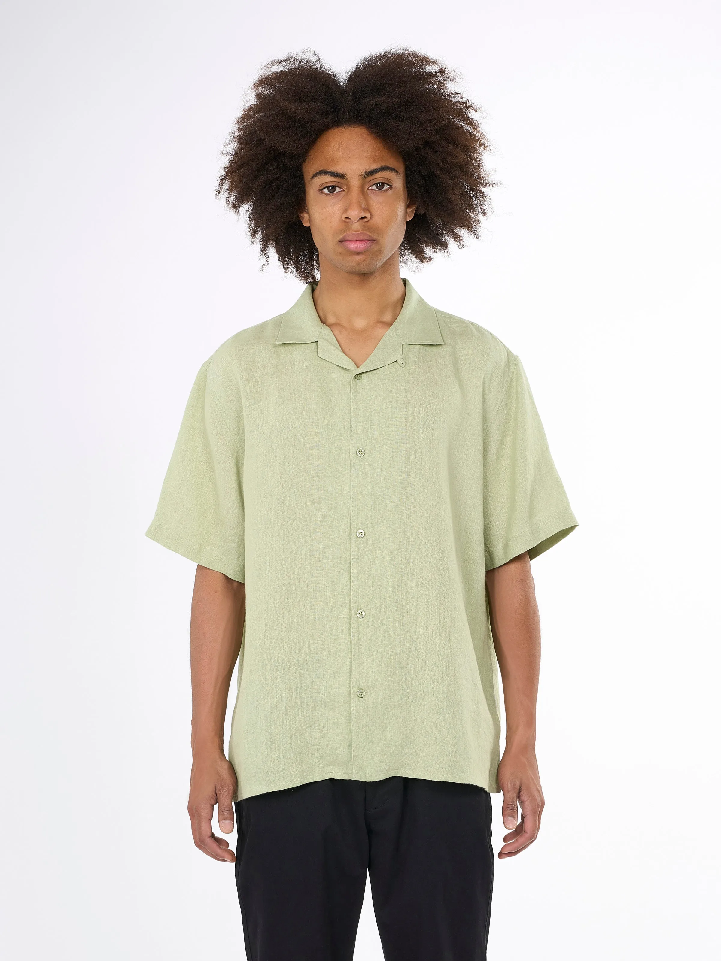 Box fit short sleeved linen shirt - Swamp