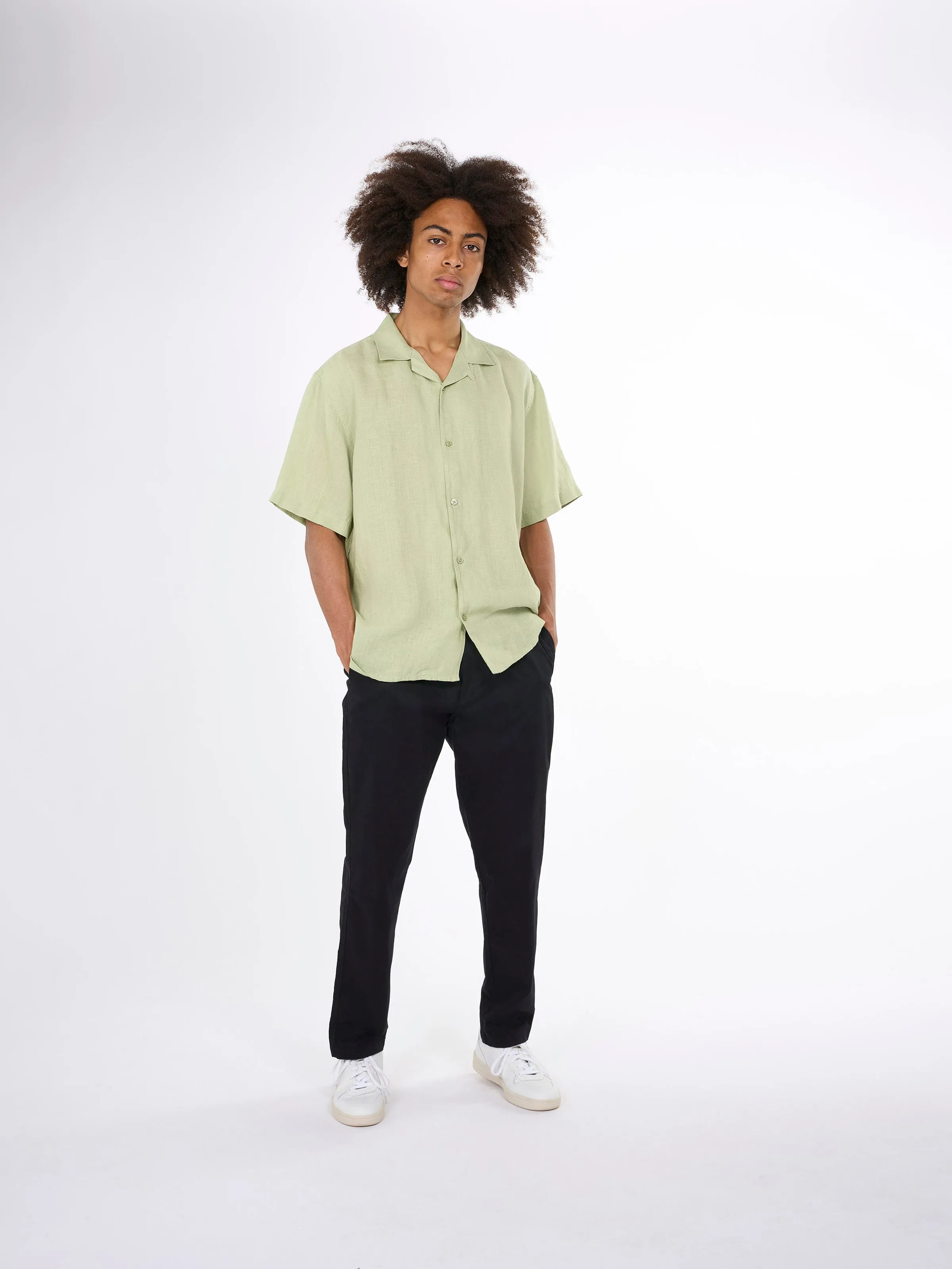 Box fit short sleeved linen shirt - Swamp