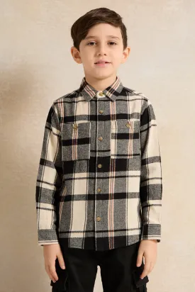 Boys  Black & White Flannel Check Shirt