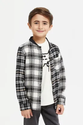 Boys Black Base Ball Flannel Shirt With T-Shirt (2 Piece)