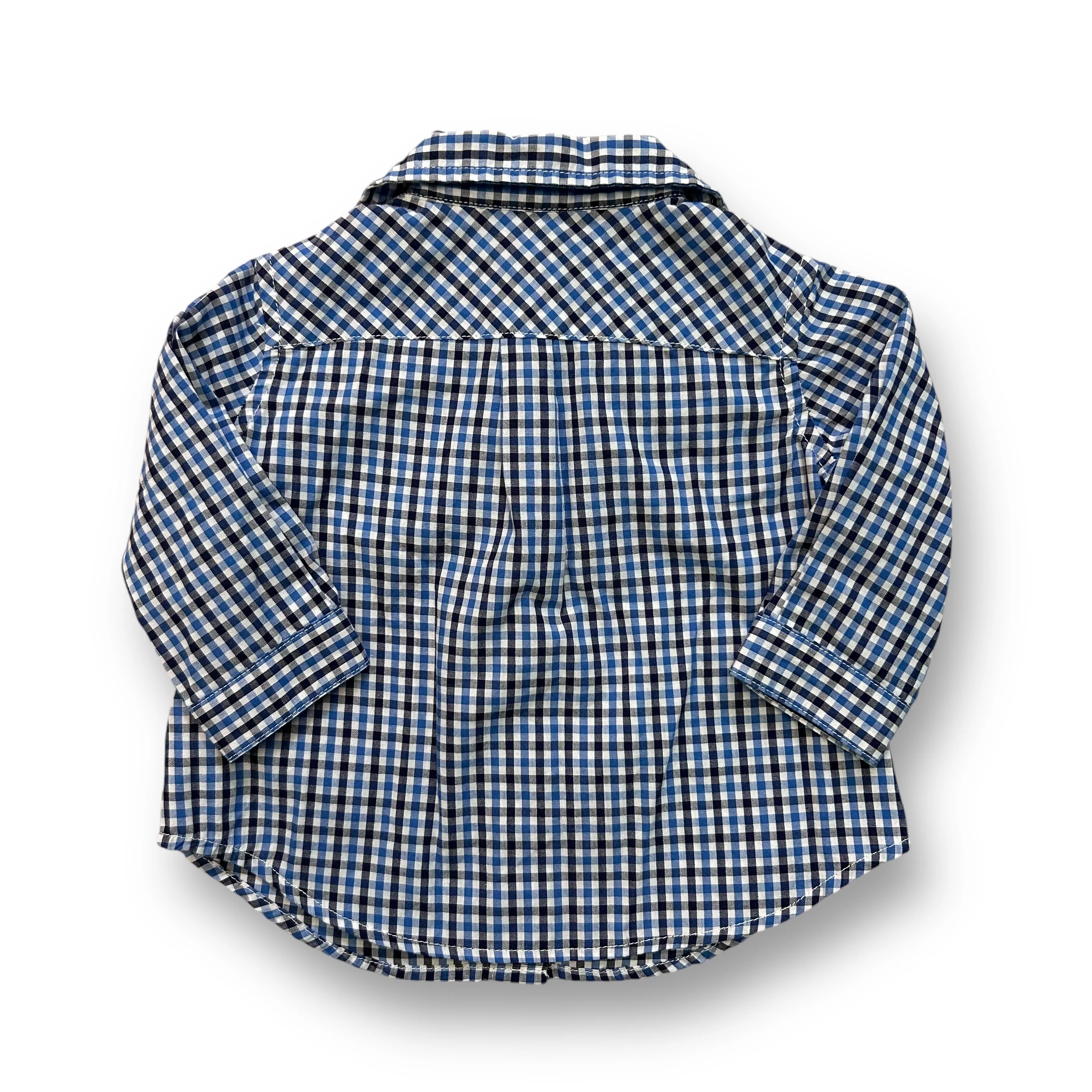 Boys Chaps Size 6 Months White & Blue Checkered Long Sleeve Button Down Shirt