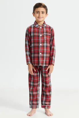 Boys Red Checkered Pyjama Set (2 Piece)