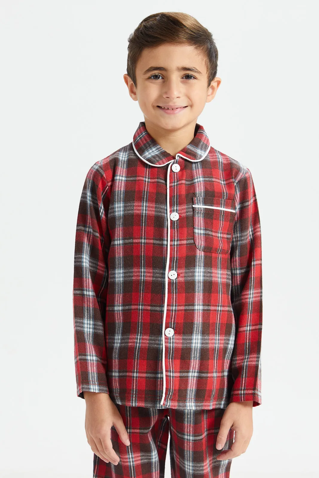 Boys Red Checkered Pyjama Set (2 Piece)