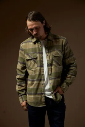 Brixton Builders Bowery Stretch Water Resistant L/S Flannel - DILL OLIVE SURPLUS WASHED BLACK