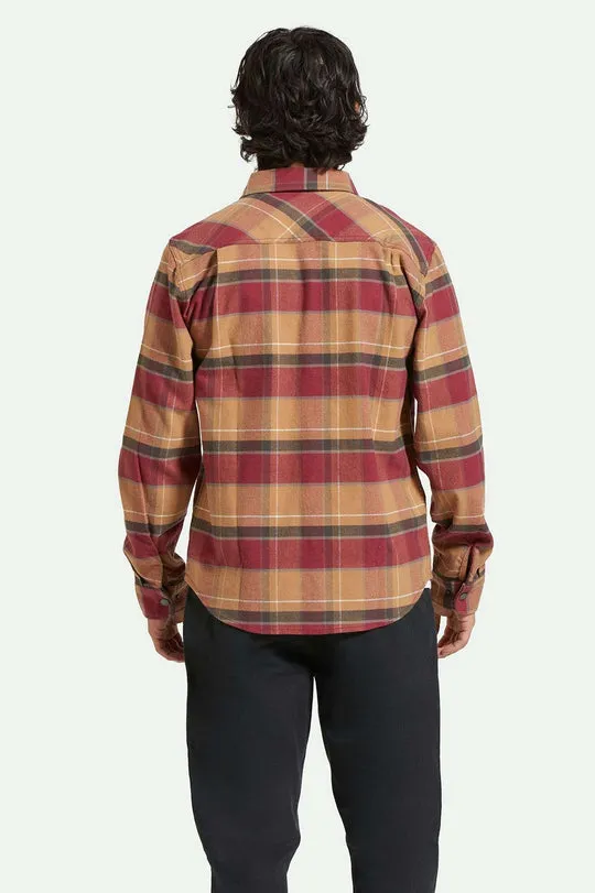 Brixton Builders Bowery Stretch Water Resistant L/S Flannel - WOODSMOKE/CORDOVAN RED/WASHED BLACK