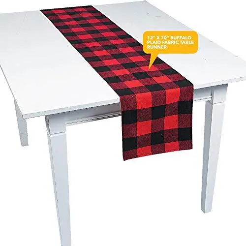 Buffalo Plaid Party Supplies - Paper Plates, Napkins, Fabric Tablerunner Set (Serves 16)