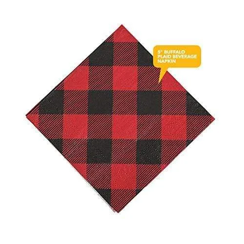 Buffalo Plaid Party Supplies - Paper Plates, Napkins, Fabric Tablerunner Set (Serves 16)