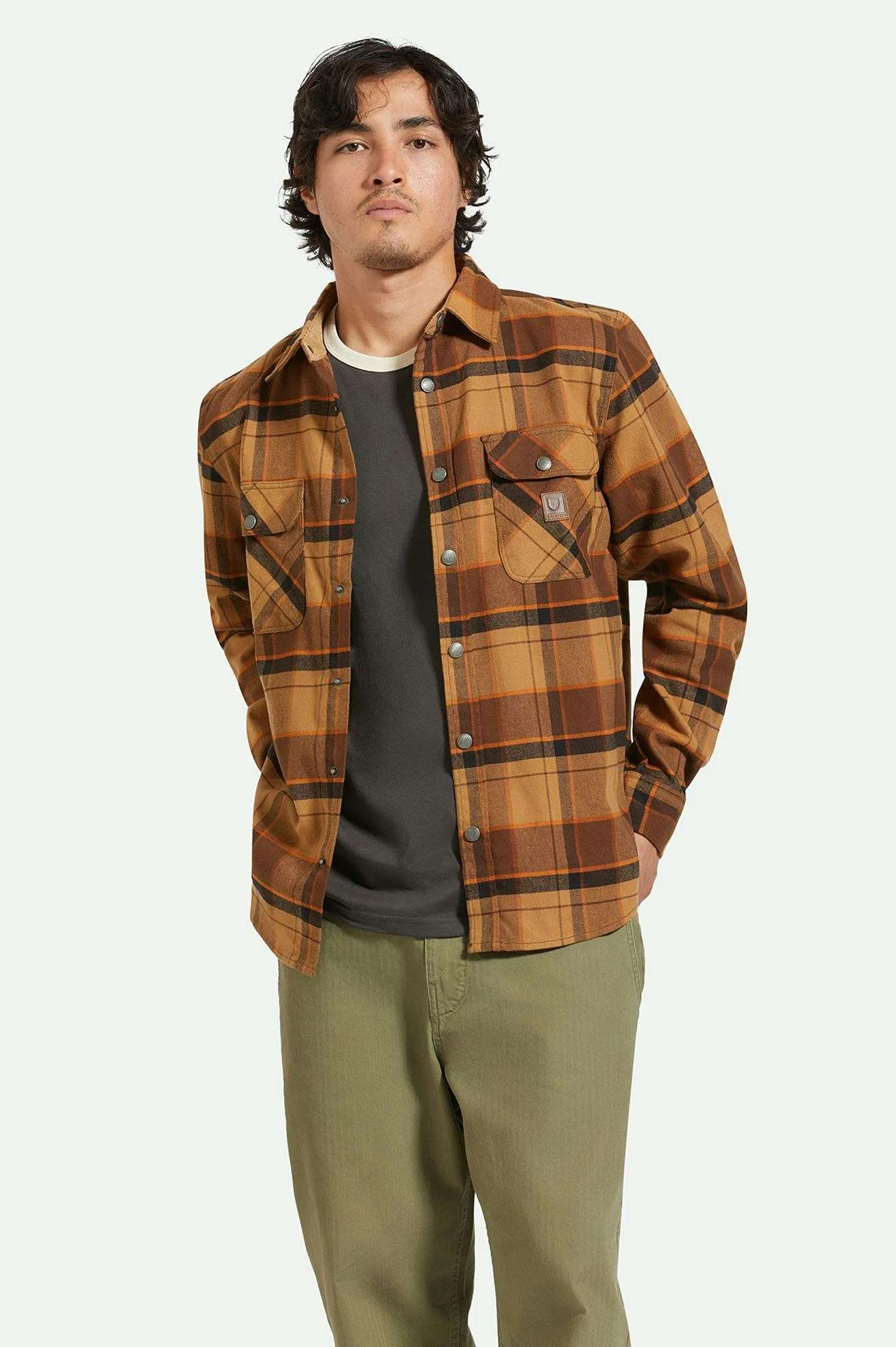 Builders Bowery Stretch Water Resistant L/S Flannel - Burro Brown/Pinecone Brown/Black