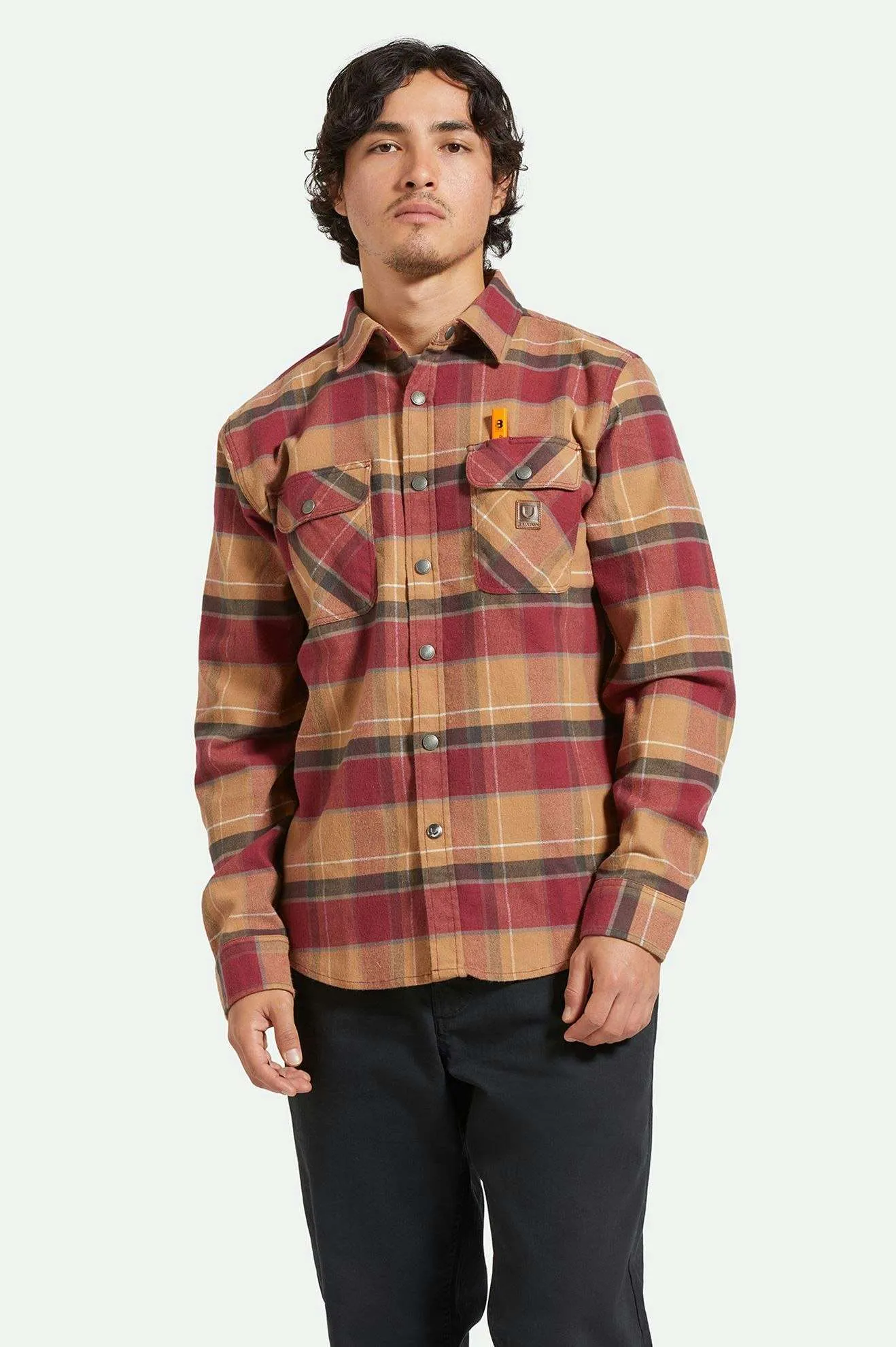 Builders Bowery Stretch Water Resistant L/S Flannel - Woodsmoke/Cordovan Red/Washed Black