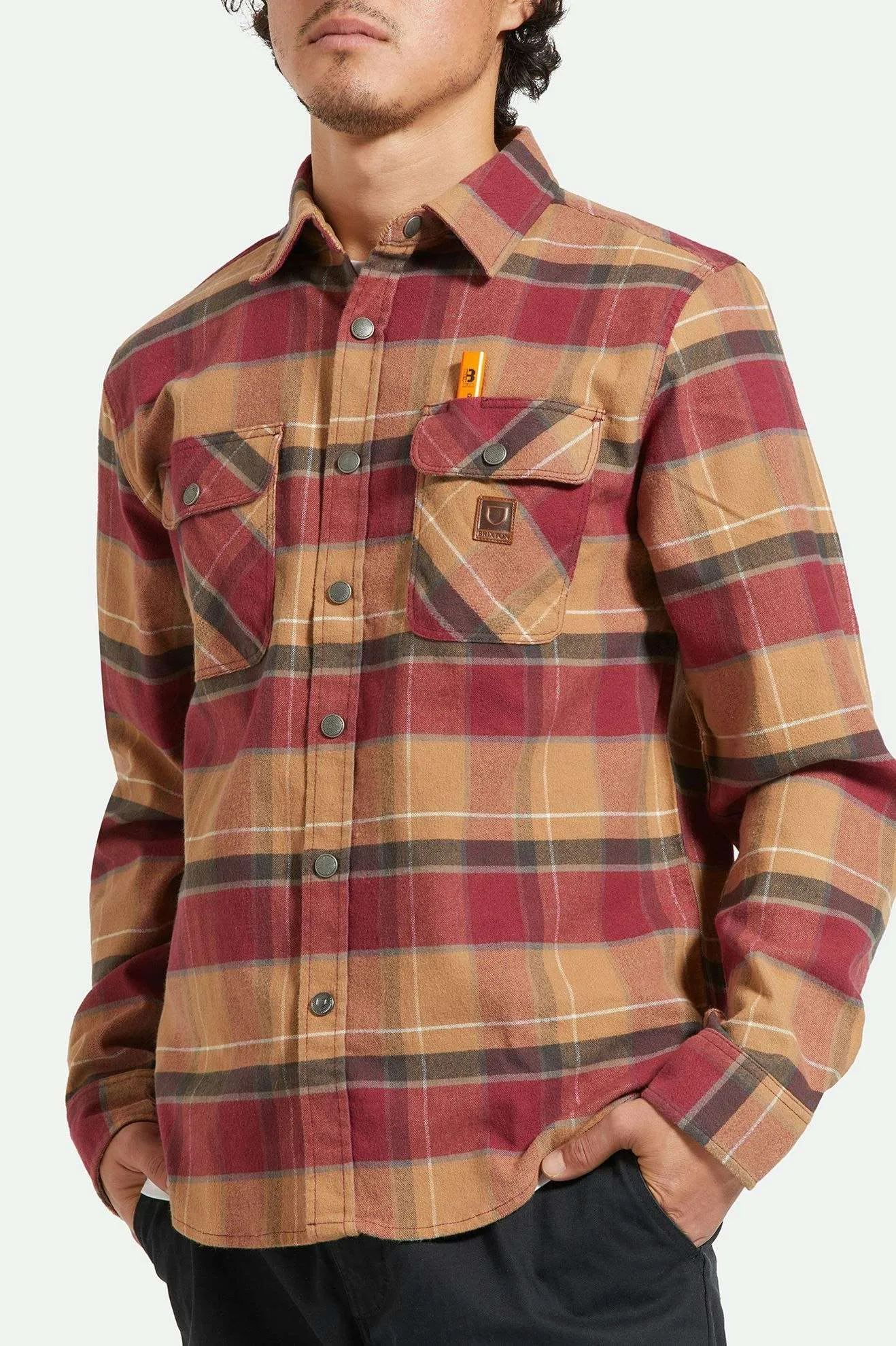 Builders Bowery Stretch Water Resistant L/S Flannel - Woodsmoke/Cordovan Red/Washed Black