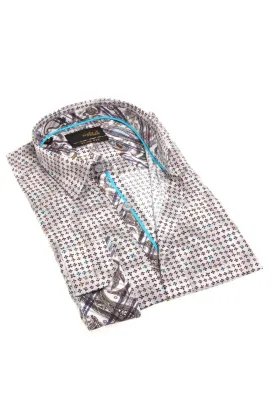 Button Down Print Shirt W/ Paisley Trim