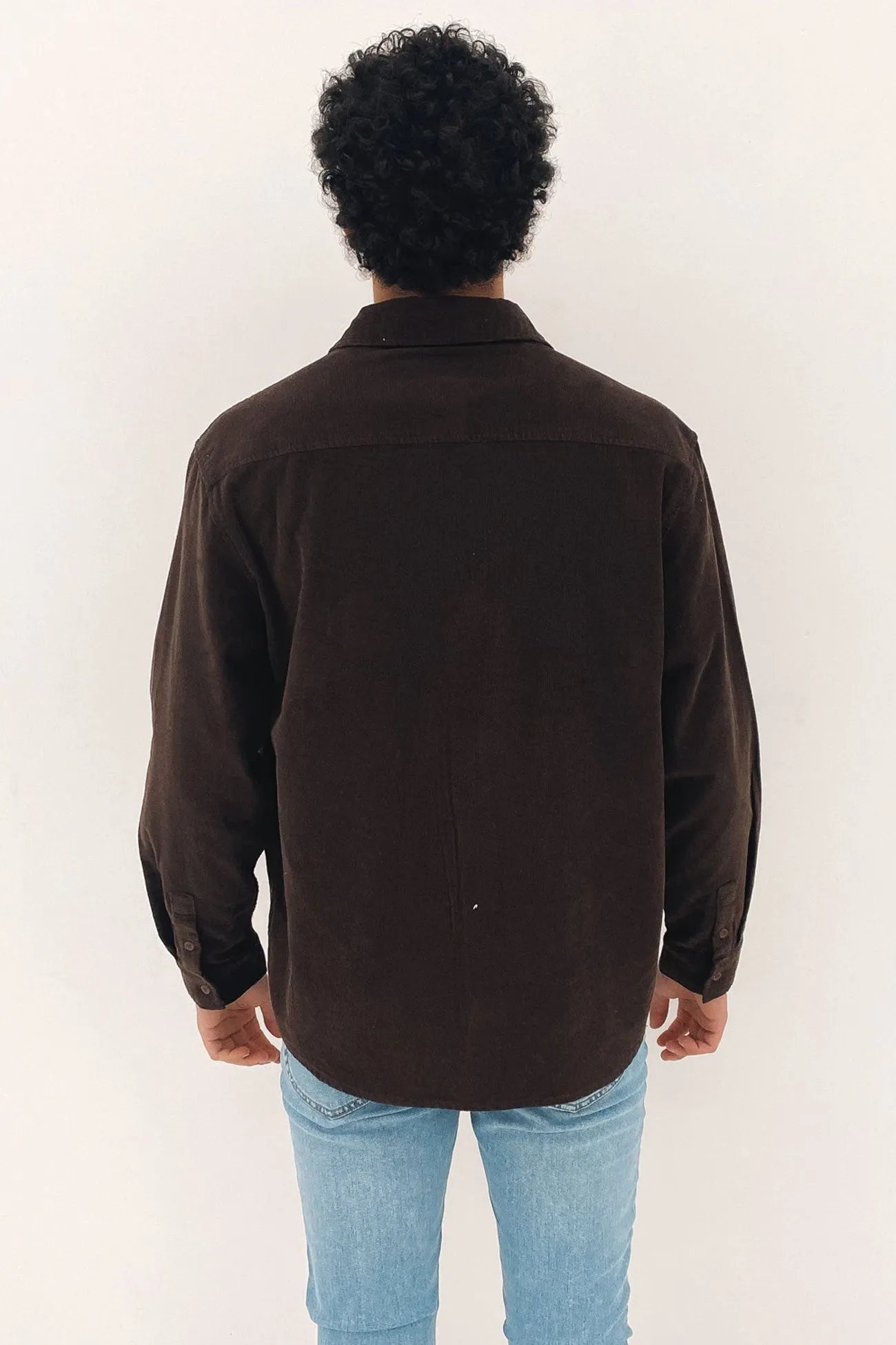 Button Up Cord Long Sleeve Shirt Brown