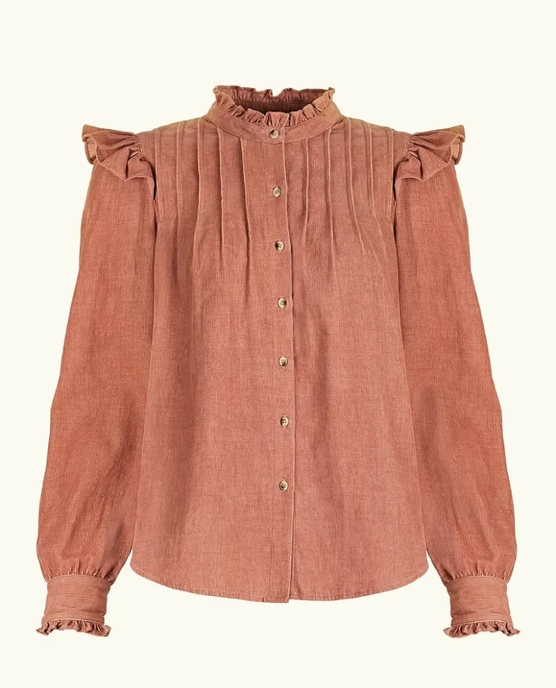 By Iris Rocco Pink Cord Frill Blouse