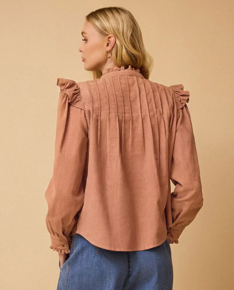 By Iris Rocco Pink Cord Frill Blouse