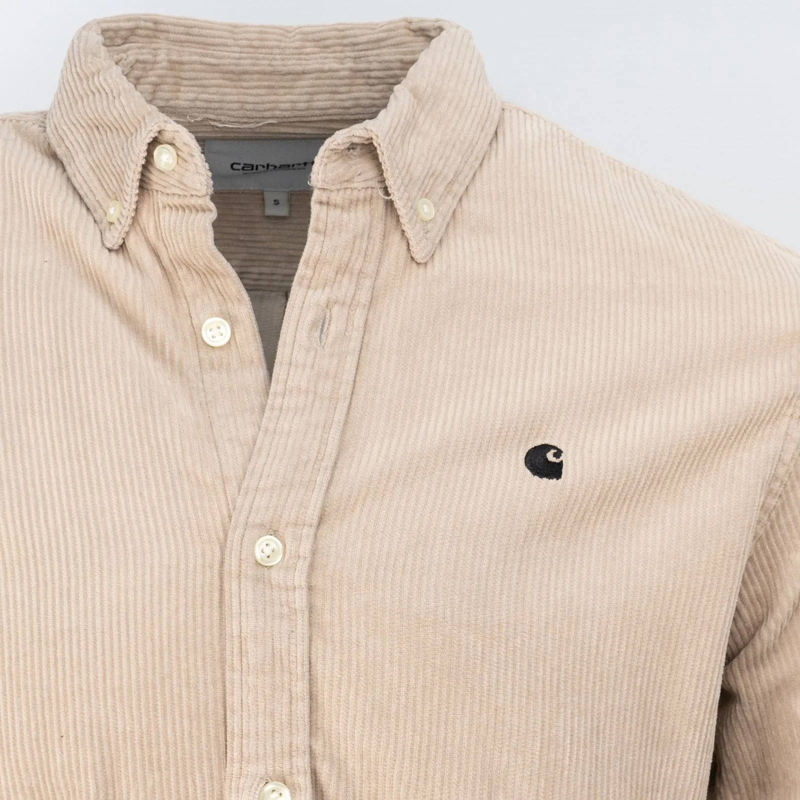 CARHARTT WIP Madison Beige Button-Down Collar Logo-Embroidered Cotton-Corduroy Shirt