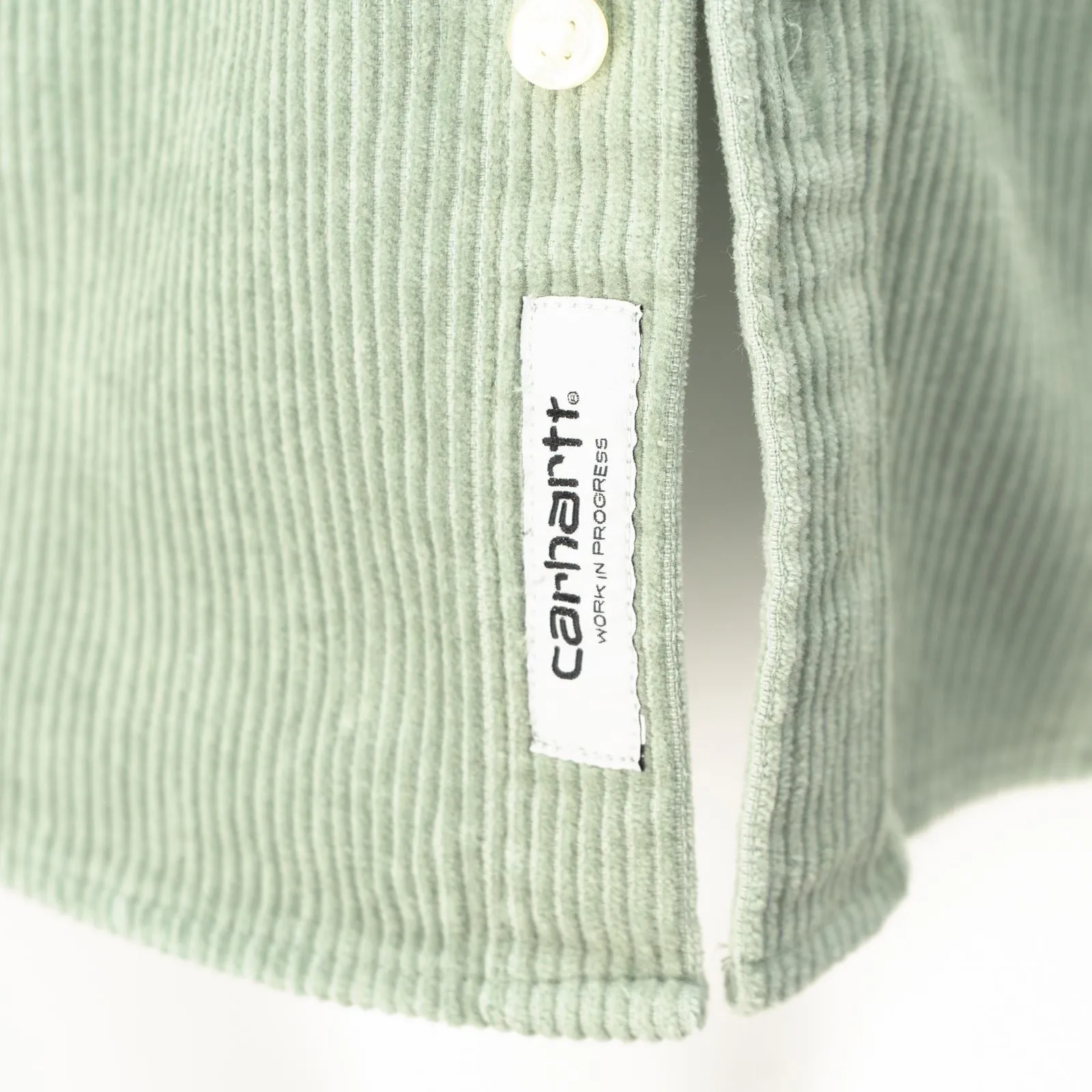 CARHARTT WIP Madison Light Green Button-Down Collar Logo-Embroidered Cotton-Corduroy Shirt