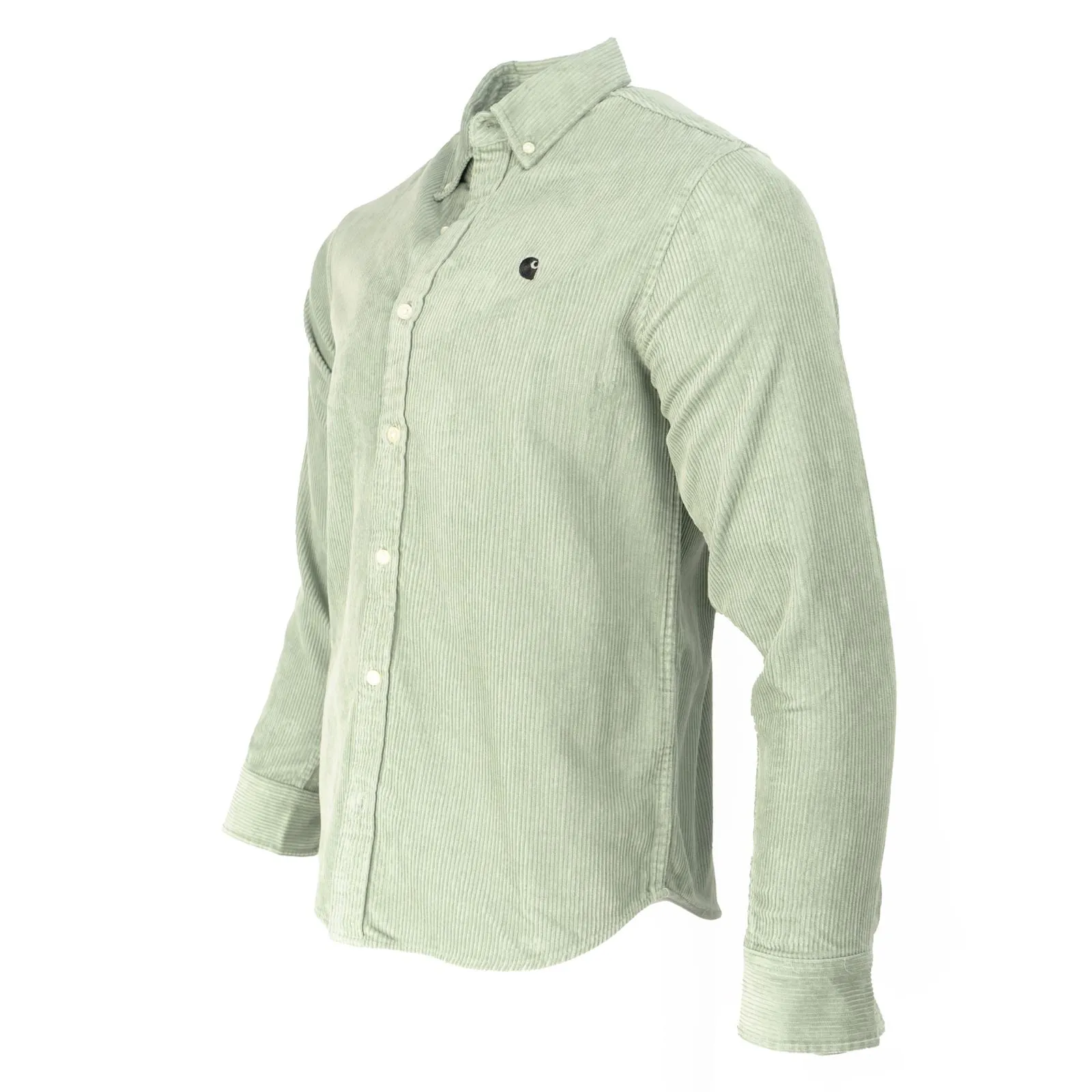 CARHARTT WIP Madison Light Green Button-Down Collar Logo-Embroidered Cotton-Corduroy Shirt