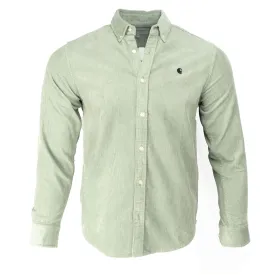 CARHARTT WIP Madison Light Green Button-Down Collar Logo-Embroidered Cotton-Corduroy Shirt