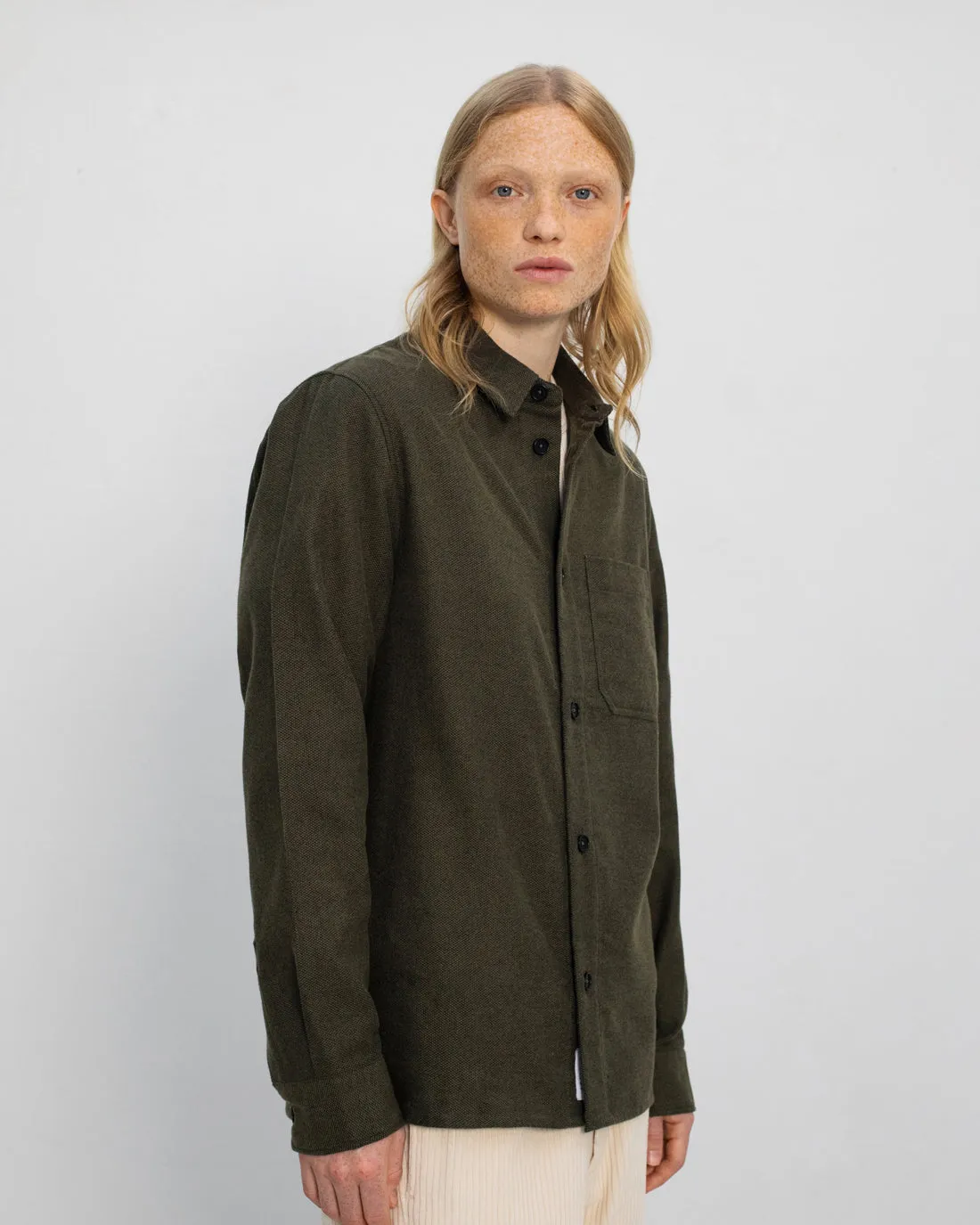 Casual Unisex Flannel Shirt Moss Green