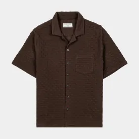 Checkered Knit Mens Short Sleeve Shirt (Brown)