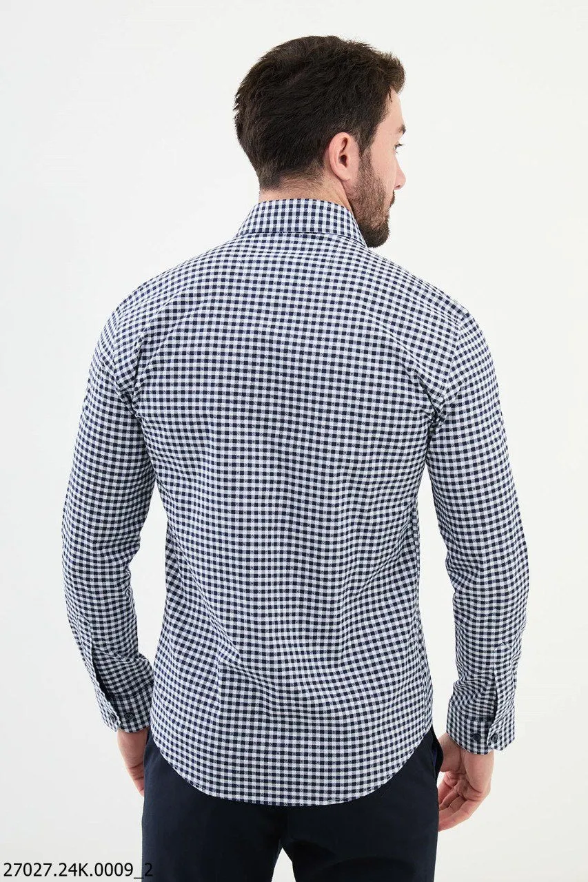 Classic Blue-White Gingham Checkered Shirt.