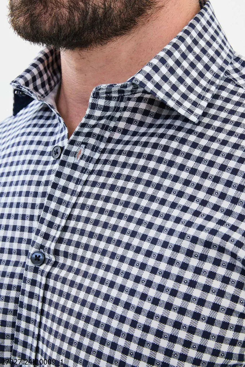 Classic Blue-White Gingham Checkered Shirt.