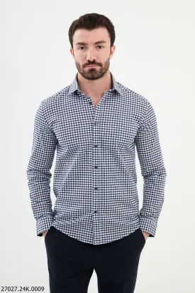 Classic Blue-White Gingham Checkered Shirt.