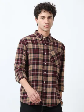 Clio - Brushed Checkered Shirt - Khaki Red