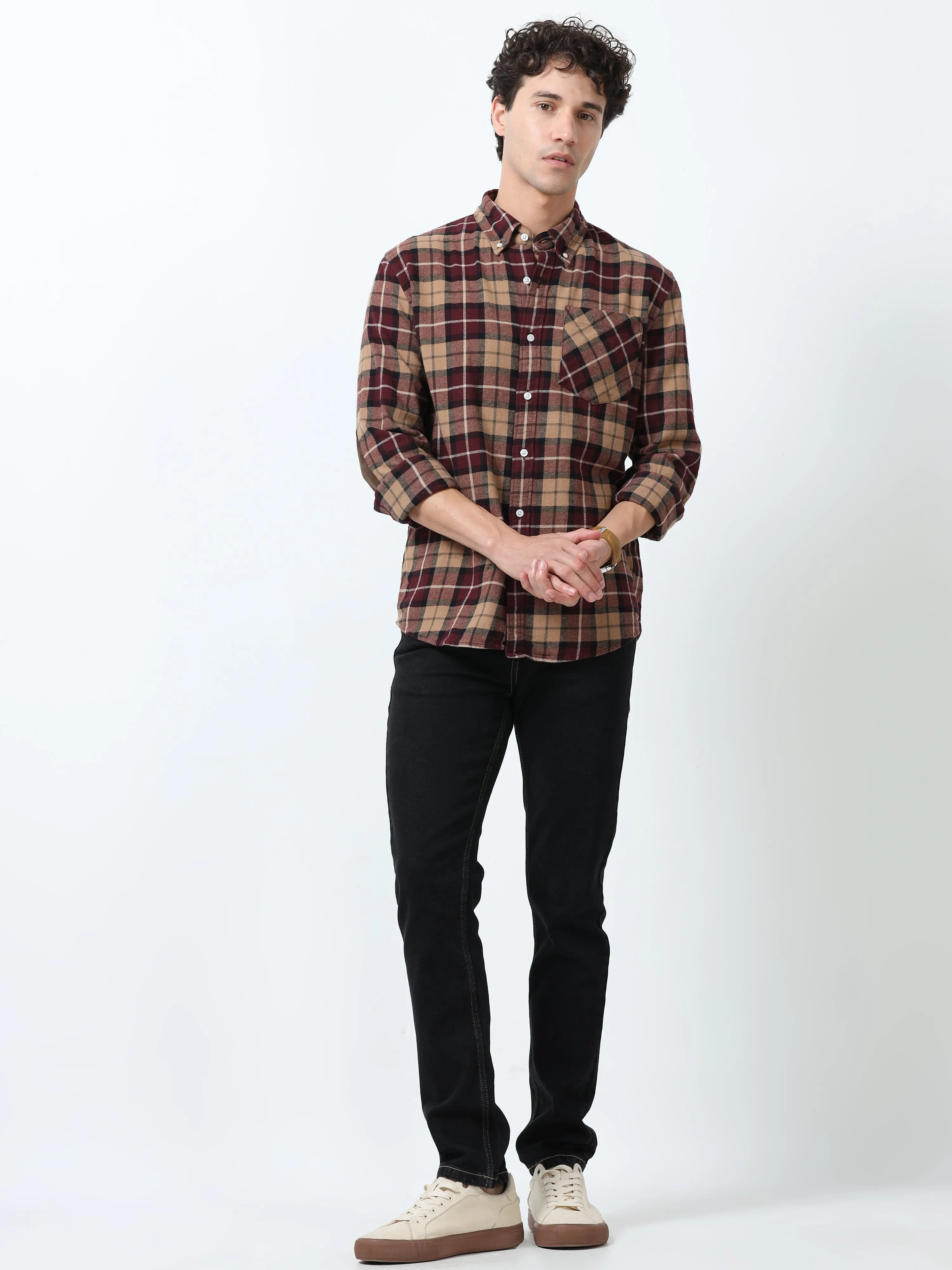 Clio - Brushed Checkered Shirt - Khaki Red