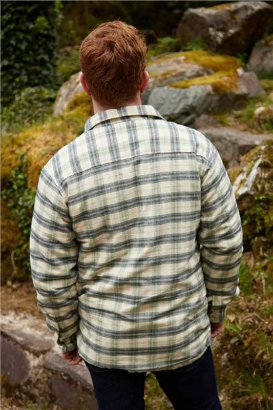 Collar Fleece Lined Flannel Shirt – Ecru, Green and Navy Check - Lee Valley