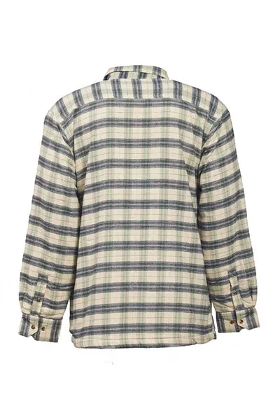 Collar Fleece Lined Flannel Shirt – Ecru, Green and Navy Check - Lee Valley