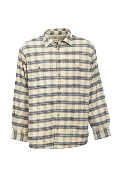 Collar Fleece Lined Flannel Shirt – Ecru, Green and Navy Check - Lee Valley