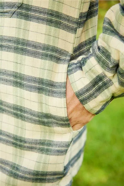 Collar Fleece Lined Flannel Shirt – Ecru, Green and Navy Check - Lee Valley