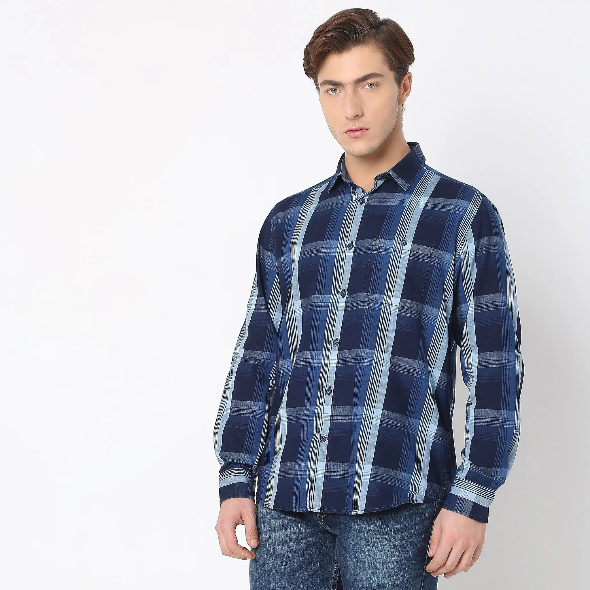 Cruiser™ Authentic Indigo Shirt Regular Fit Shirt Classic Checks Perfect Denim Companion