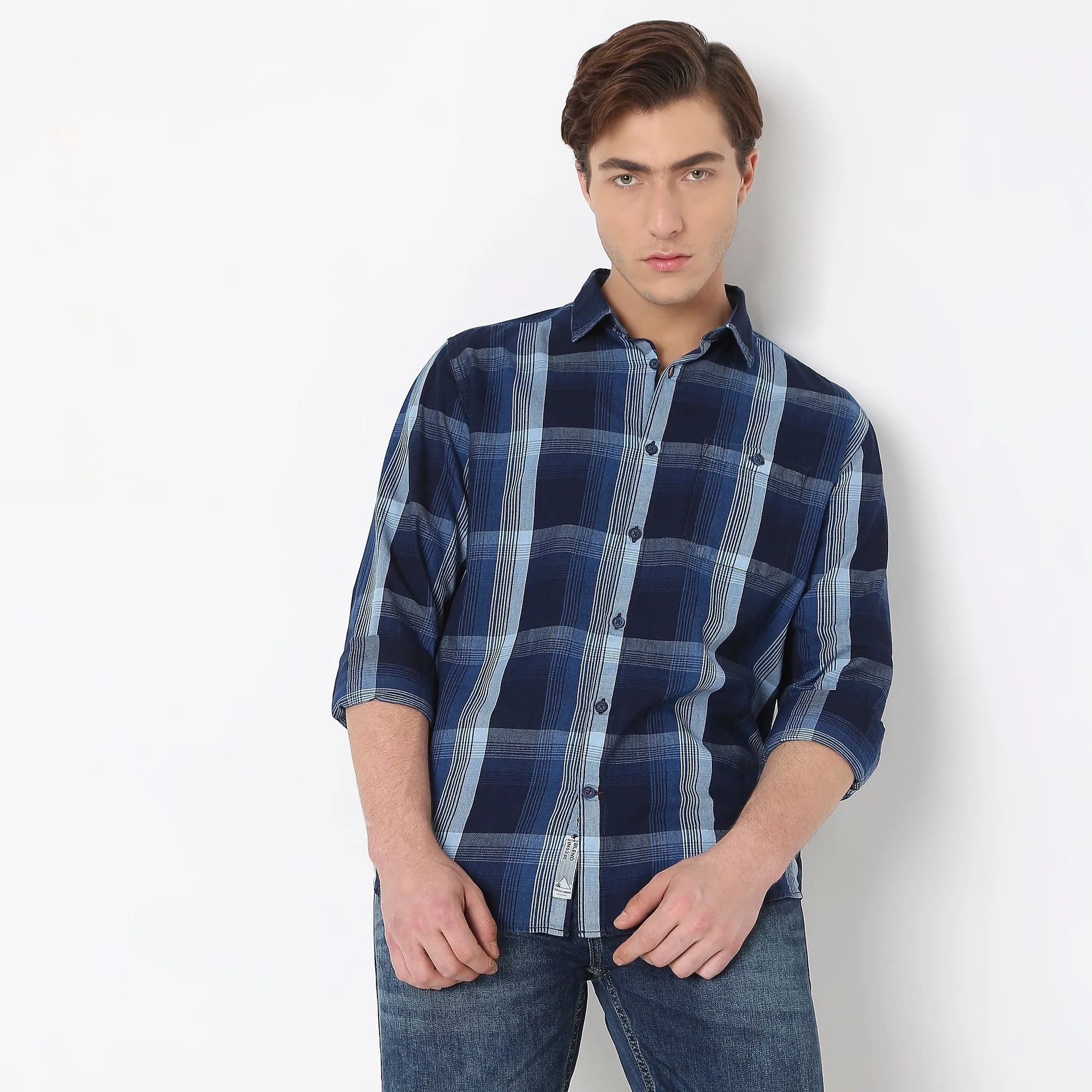 Cruiser™ Authentic Indigo Shirt Regular Fit Shirt Classic Checks Perfect Denim Companion