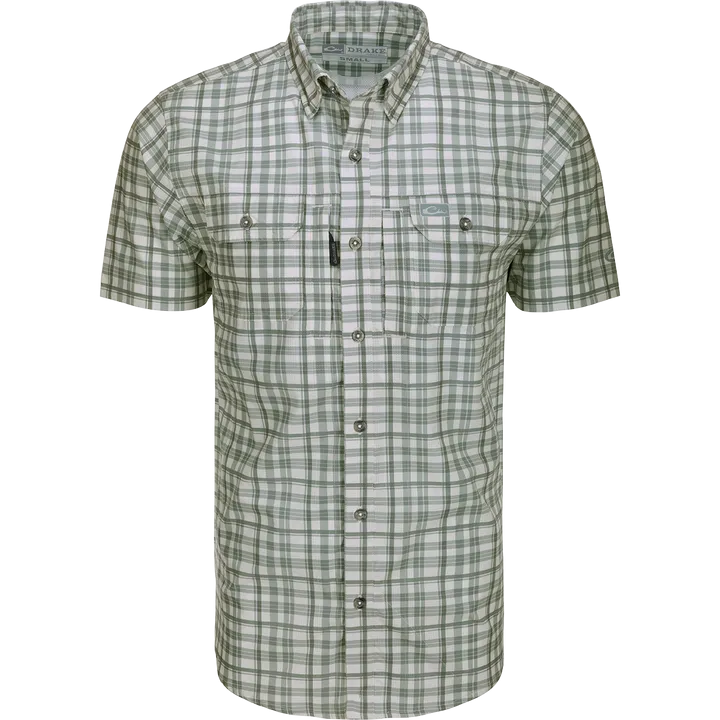 Drake Hunter Creek Window Pane Plaid Short Sleeve Shirt- Kalamata Olive